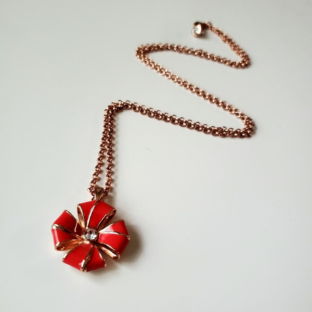 Ted Baker Renie Enamel Rosette Coral Pendant Necklace